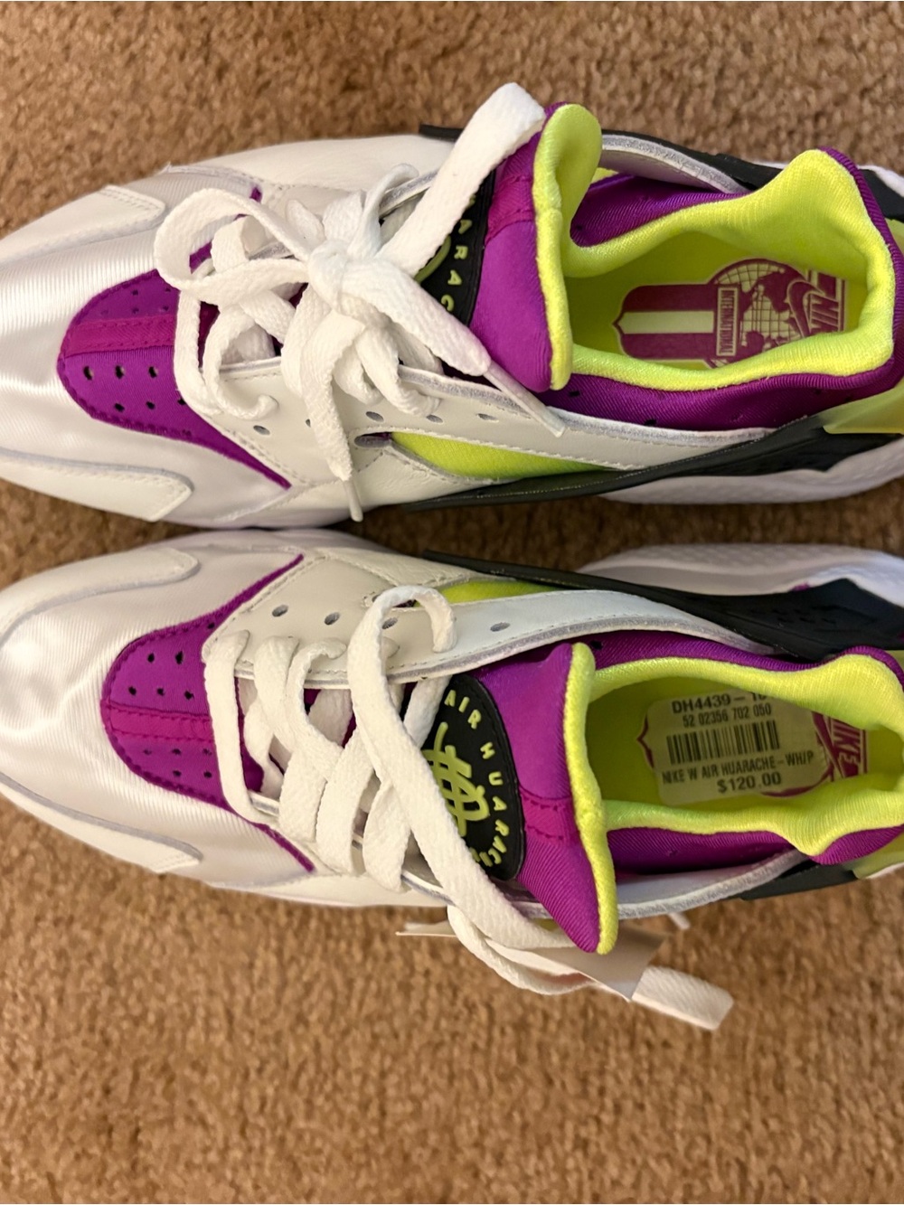 Nike Women’s White Purple Neon Green Athletic Sneakers